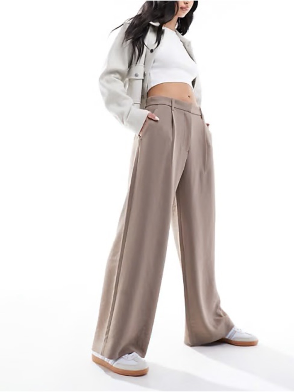 Abercrombie & Fitch Wide Leg High-Rise Trousers in Taupe